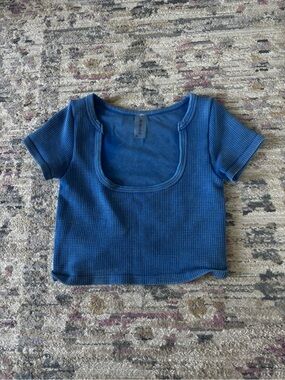 Altar'd State Blue Waffle Knit Scoop Neck Short Sleeve Tee